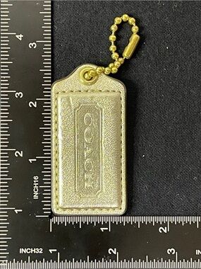 Coach Metallic Gold Leather Hang Tag with Ball Chain